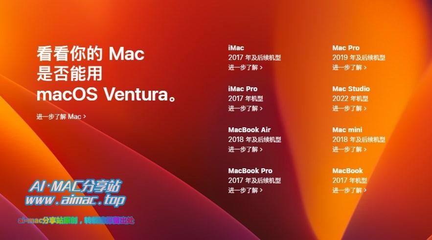 MacOS Ventura机型支持