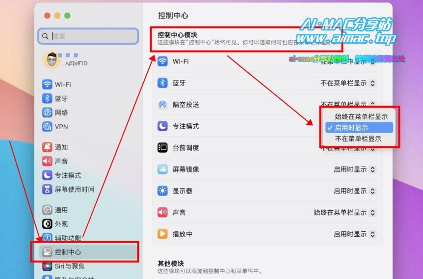 控制菜单栏图标