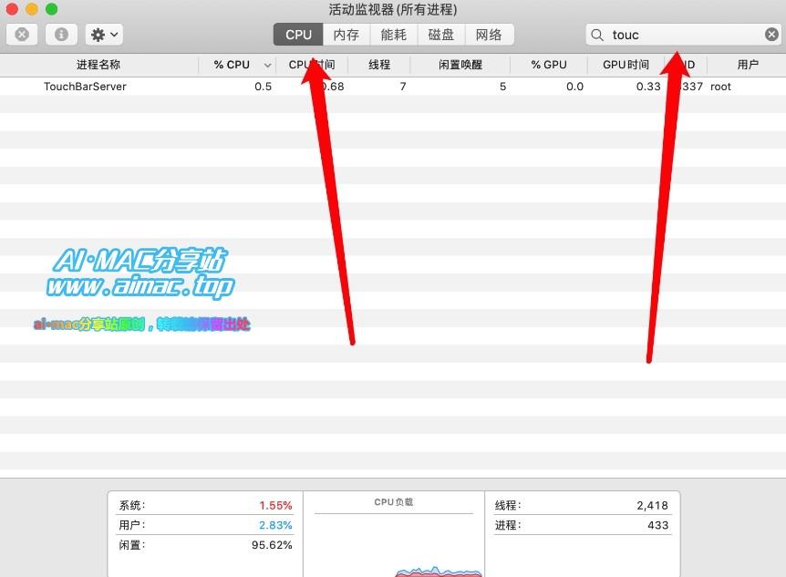 活动监视器结束“触控条”进程