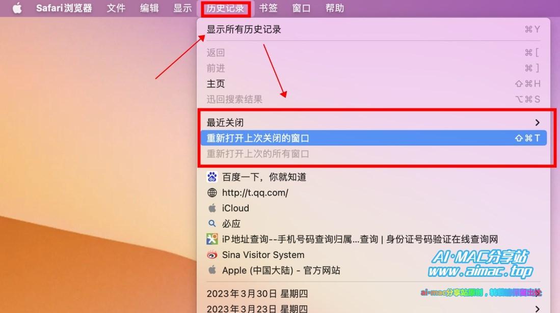 Safari利用“历史记录”功能快速恢复标签页
