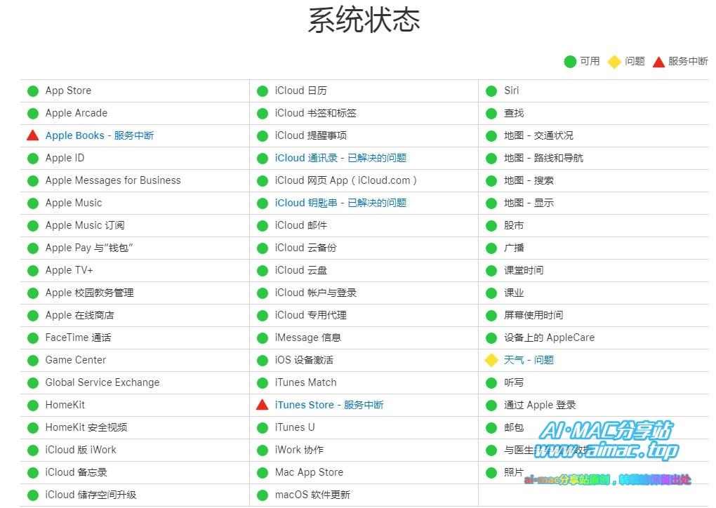 检查iCloud相关服务器的工作状态